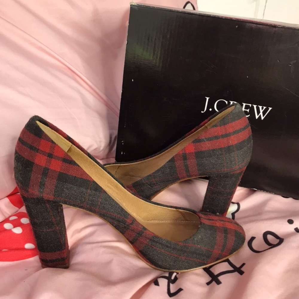 J.Crew Wool Tartan Plaid Block Pumps